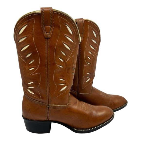 Acme Cowpuncher Western Boots Womens 5D Tan Leather Good Contrast Stitching VTG. - Picture 16 of 16